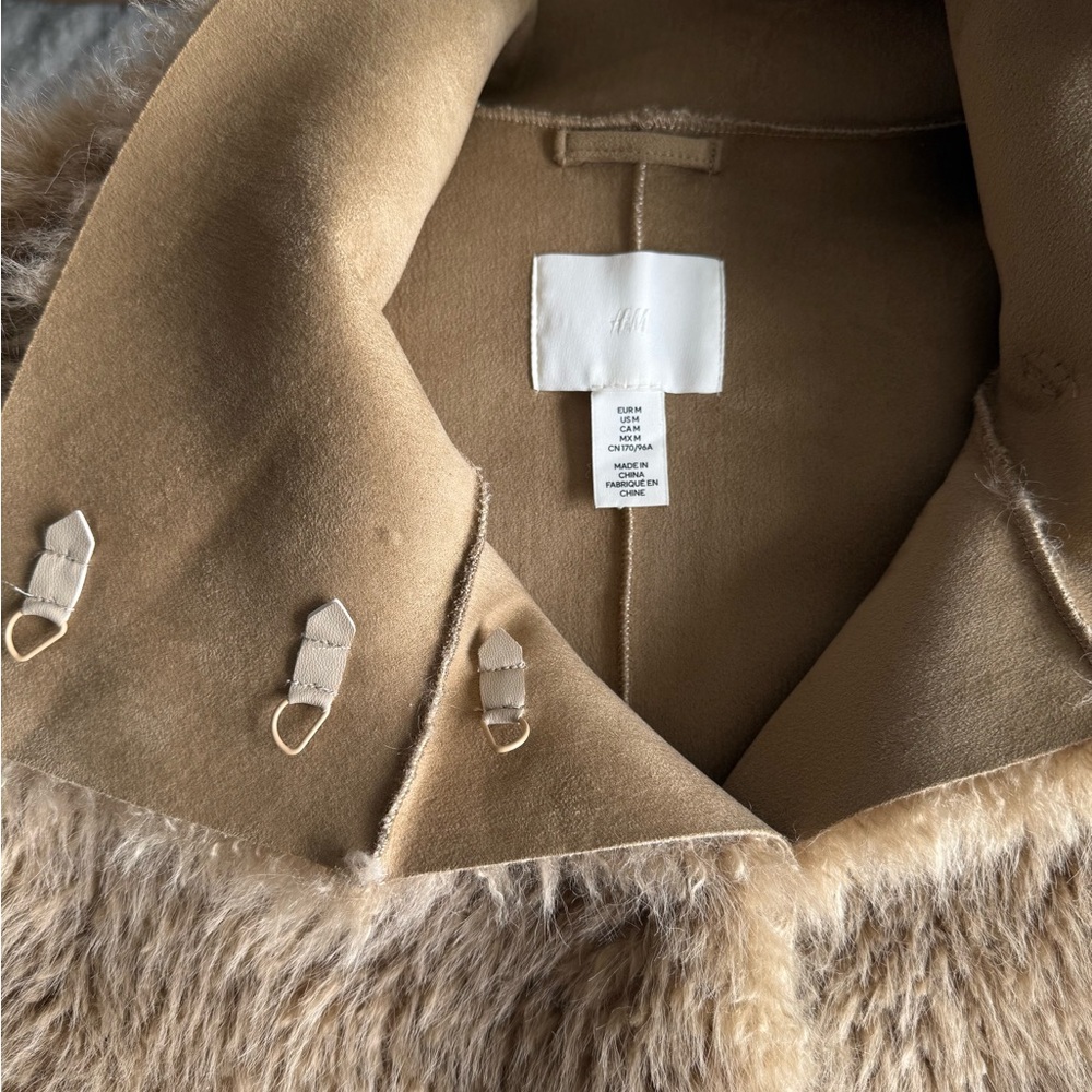 Stand-Up Collar Faux Fur Coat, H&M, Dark Beige, M - Picture 7 of 12